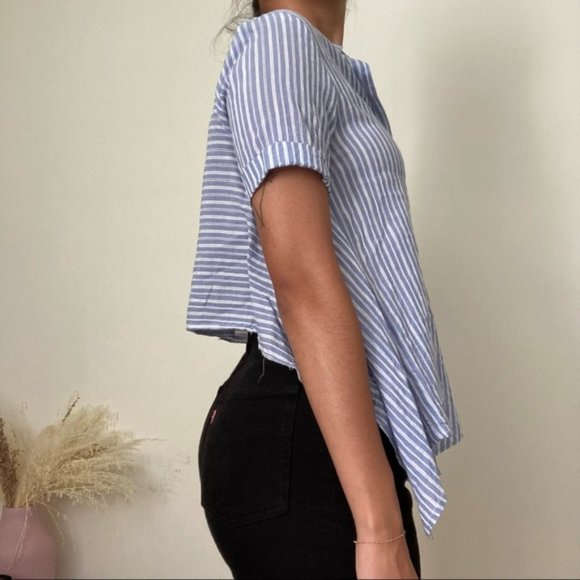 Unbalance Length Striped Short Sleeve Shirt - Picture 3 of 4